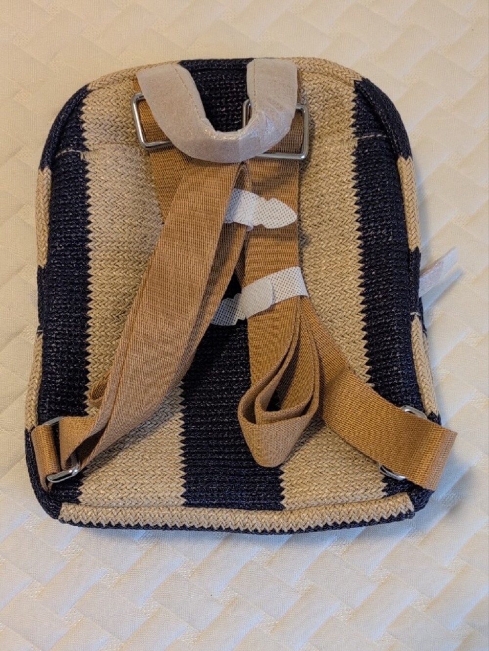 VERA BRADLEY Mini Straw Backpack Navy Blue Floral Embroidered Stripe - Picture 4 of 14